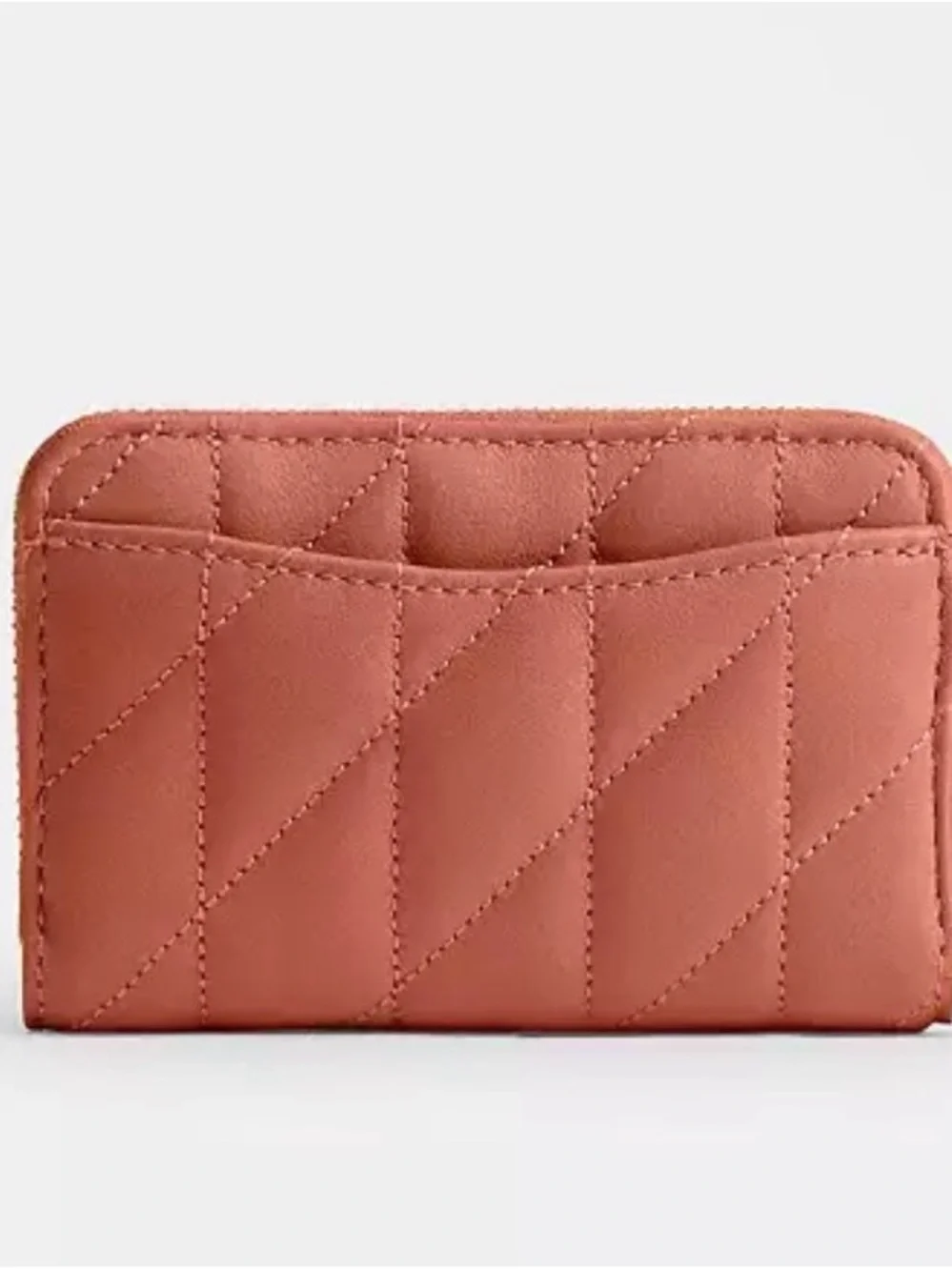 Coach Quilted Zip Card Case Wallet - peach